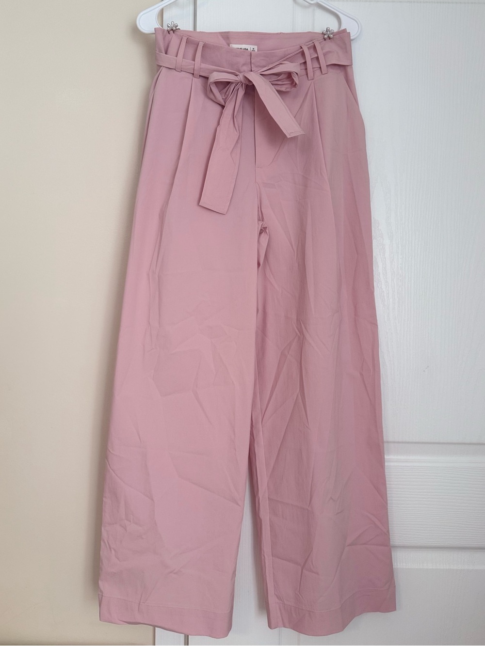 NWOT High-Waist Paperbag Tie-Waist Pants - Dusty Pink